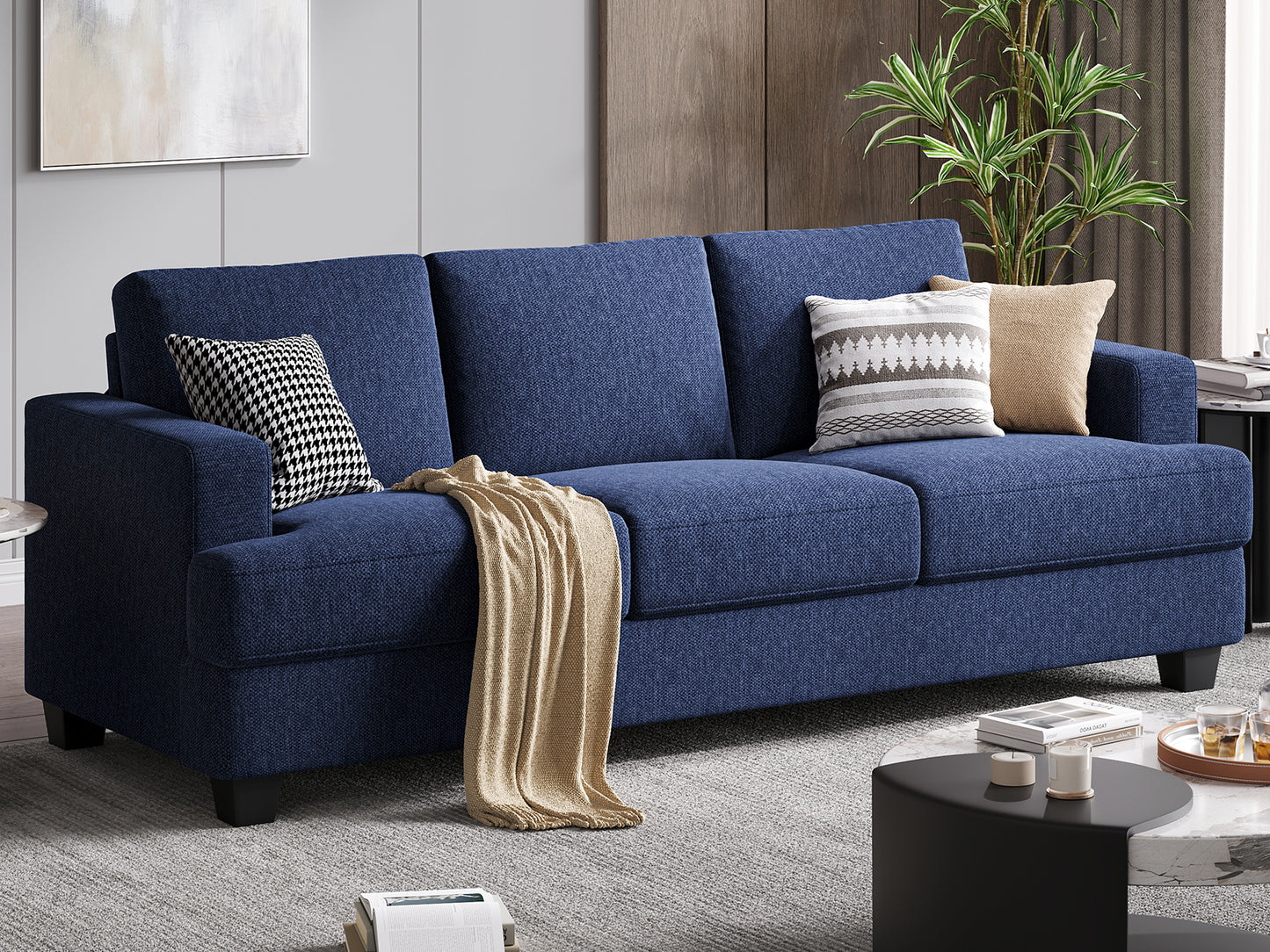 3 Seater Sofa Oversize, 89" Extra Large Size Sofa Couch with Extra Deep Seats, Modern Loveseat Sofa, Comfortable Fabric, Easy to Install, for Living Room Apartment Lounge, Gray