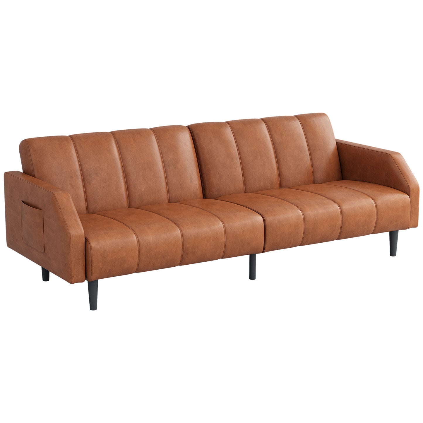 Leather Futon Sofa Bed Couch, Piano Key Design 78“ Queen Futon Set, Adjustable Backrest, Sleeper Sofa Couch, Modern Decor Love Seat Couches, Upholstered Loveseat for Living Room, Bedroom,Orange