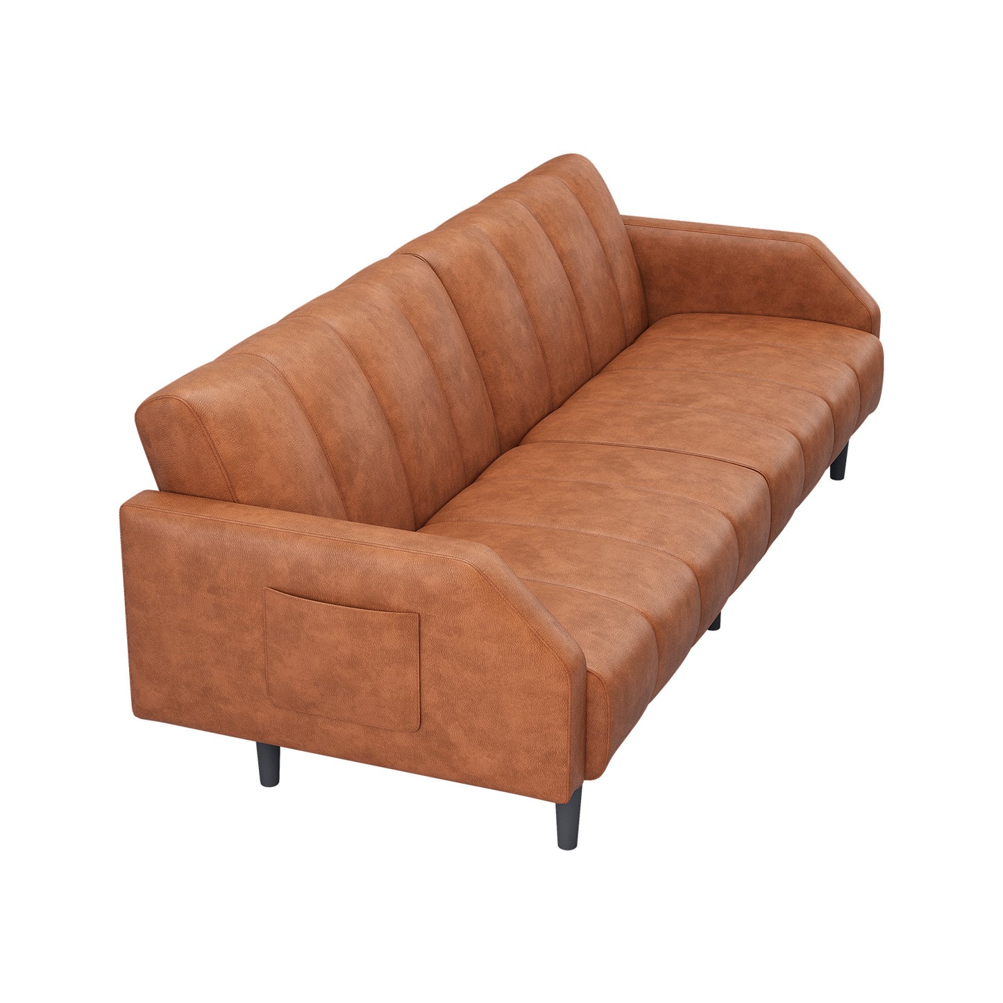 Leather Futon Sofa Bed Couch, Piano Key Design 78“ Queen Futon Set, Adjustable Backrest, Sleeper Sofa Couch, Modern Decor Love Seat Couches, Upholstered Loveseat for Living Room, Bedroom,Orange