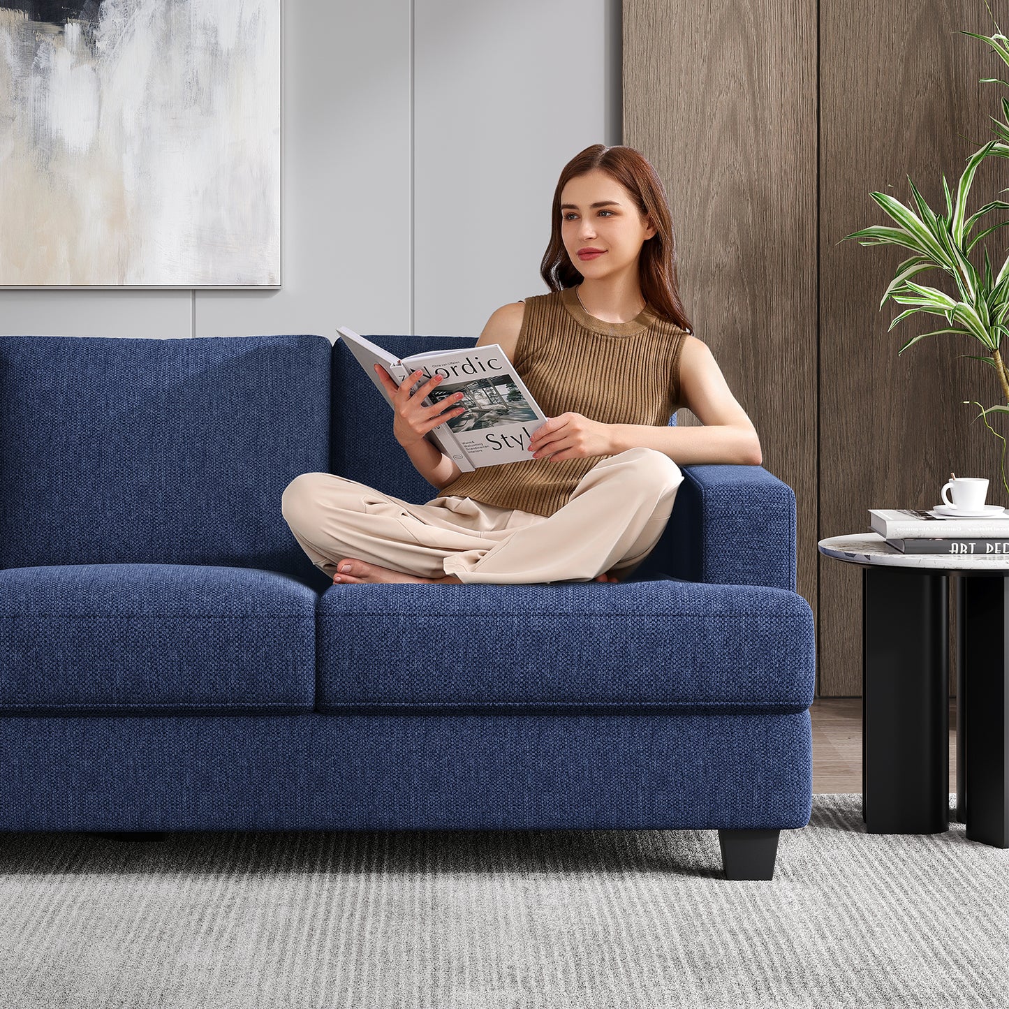 3 Seater Sofa Oversize, 89" Extra Large Size Sofa Couch with Extra Deep Seats, Modern Loveseat Sofa, Comfortable Fabric, Easy to Install, for Living Room Apartment Lounge, Gray
