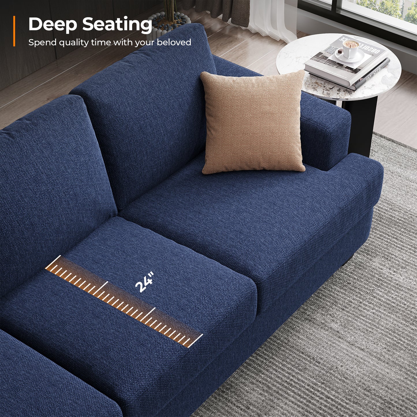 3 Seater Sofa Oversize, 89" Extra Large Size Sofa Couch with Extra Deep Seats, Modern Loveseat Sofa, Comfortable Fabric, Easy to Install, for Living Room Apartment Lounge, Gray
