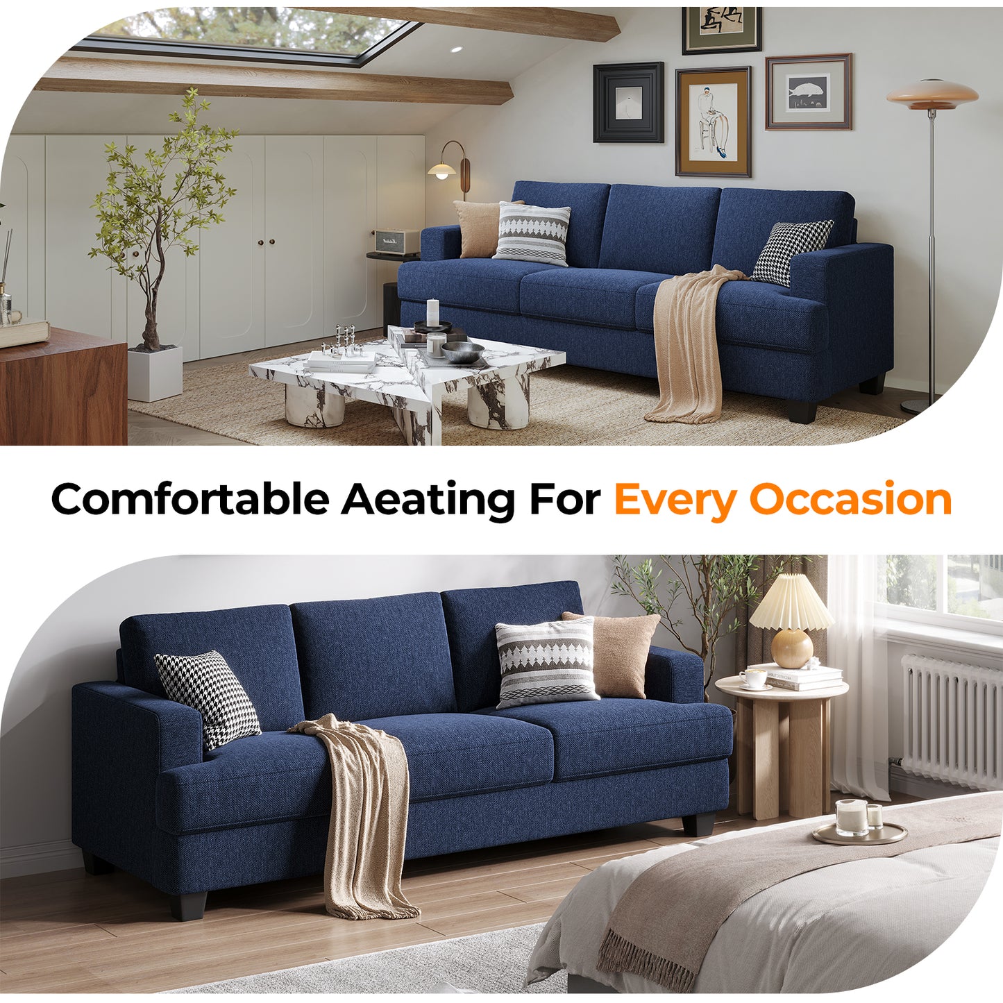 3 Seater Sofa Oversize, 89" Extra Large Size Sofa Couch with Extra Deep Seats, Modern Loveseat Sofa, Comfortable Fabric, Easy to Install, for Living Room Apartment Lounge, Gray