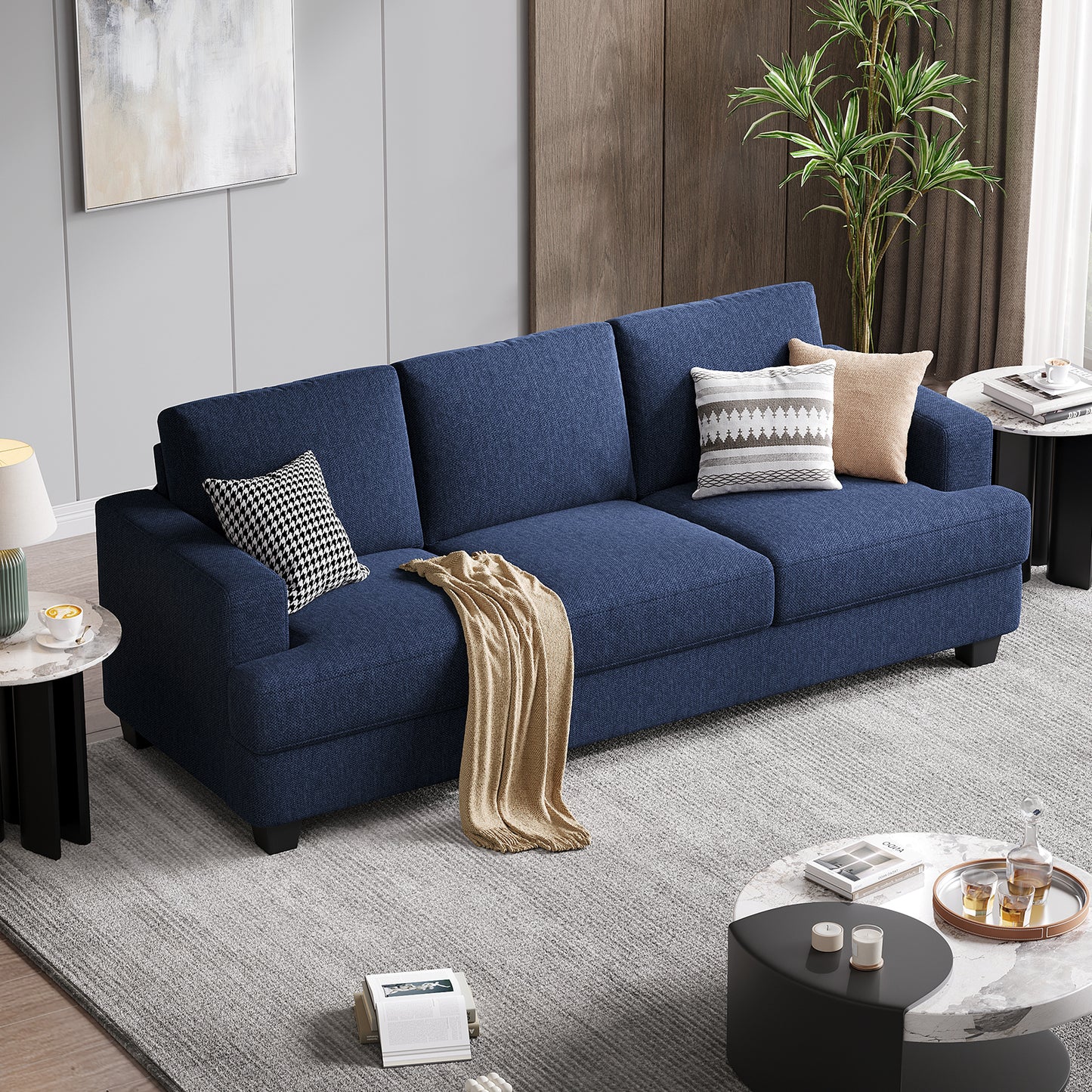 3 Seater Sofa Oversize, 89" Extra Large Size Sofa Couch with Extra Deep Seats, Modern Loveseat Sofa, Comfortable Fabric, Easy to Install, for Living Room Apartment Lounge, Gray