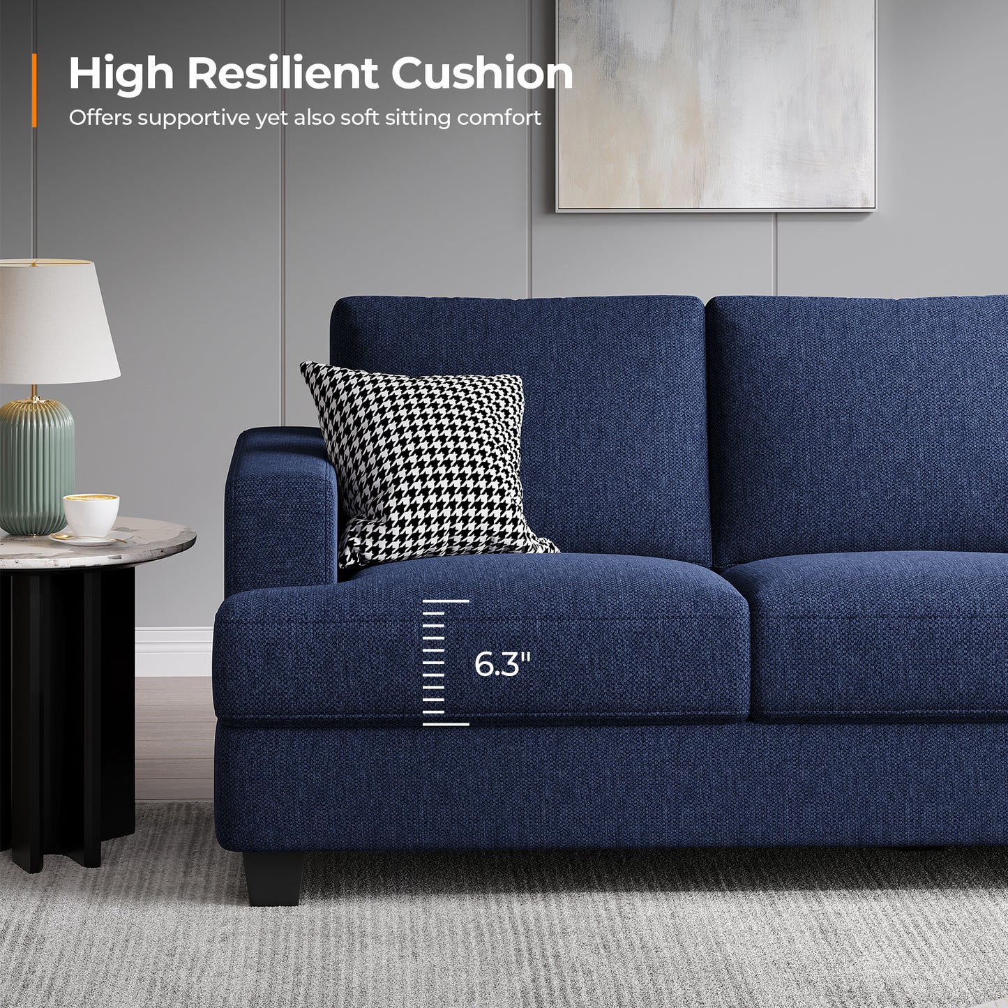 3 Seater Sofa Oversize, 89" Extra Large Size Sofa Couch with Extra Deep Seats, Modern Loveseat Sofa, Comfortable Fabric, Easy to Install, for Living Room Apartment Lounge, Gray